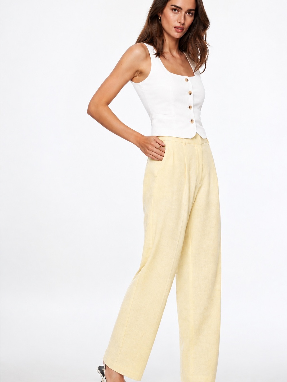 Dynamite Sofia Pleated Straight Pants, Golden Haze, NWT